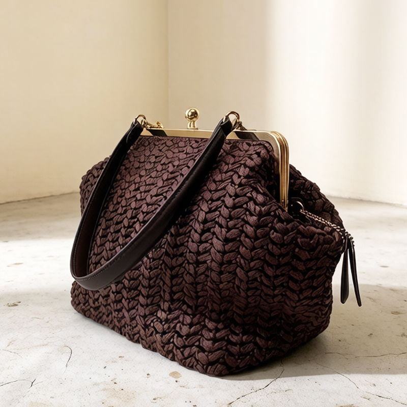 Hand-Woven Kisslock Frame Shou - Crochet Bag Raffia ulasan dan harga