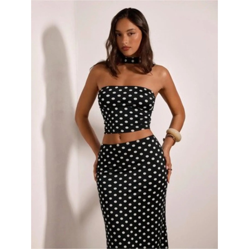 Women's Retro Y2K Polka Dot Hi - Crop Top Crochet ulasan dan harga