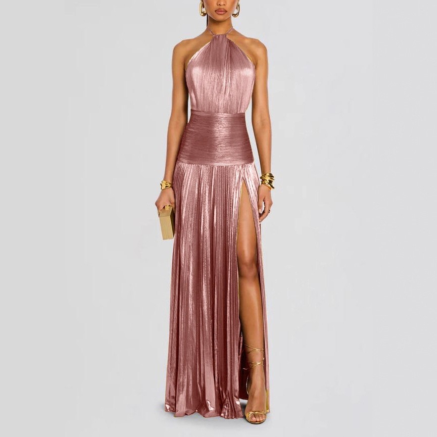 Elegant Party Dress Sleeveless - Maxi Dress Halter ulasan dan harga