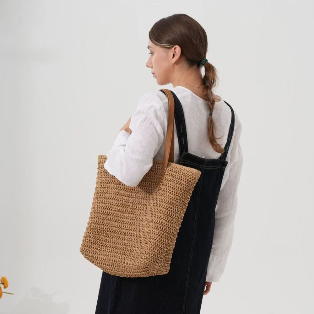 Cute Solid Color Weave Straw T - Tote Bag Beach ulasan dan harga